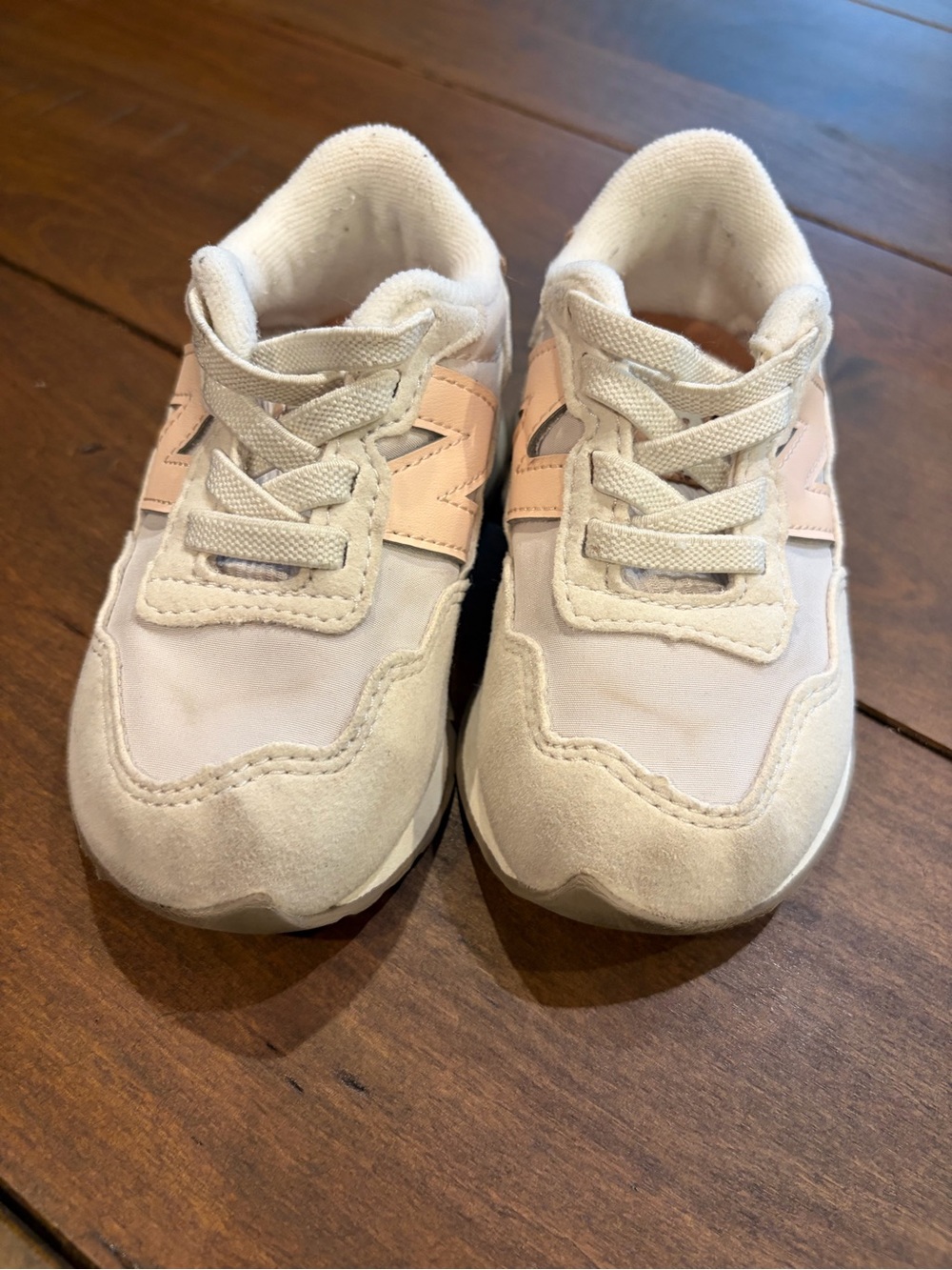 New Balance Kids White and Pale Pink Sneakers
